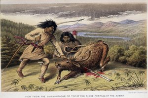 Índios caçadores de renas - in "Exploration of the Labrador Peninsula" por Hind, Londres de Unknown artist