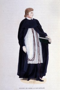 Religiosos da Ordem do Santo Sepulcro. Gravura de um álbum sobre ordens religiosas, Paris de Unknown artist