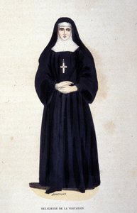Religiosos da Visitação, uma ordem fundada por São Francisco de Sales e Santa Joana de Chantal em 1610. Gravura do século XIX. de Unknown artist