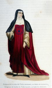 Religiosos da ordem do verbo encarnado em traje cerimonial. Gravura de um álbum sobre ordens religiosas, Paris de Unknown artist