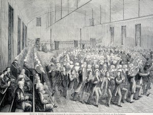 Procissão religiosa dos Shakers em Nova Iorque. Ilustração do século XIX. de Unknown artist
