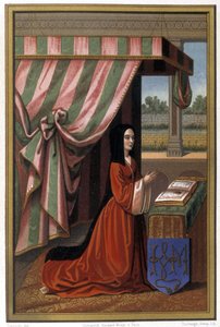 Representação de Anne de France conhecida como Anne de Beaujeu (1461-1522) em oração. Ela é filha de Luís XI e de Charlotte de Savoie. Cromolitografia após a iluminação. de Unknown artist