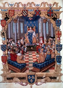 A representação do Rei Francisco I (1494-1547) rodeia os seus doze pares. A partir de uma miniatura. Século XVI. Chantilly, Museu Conde de Unknown artist