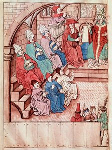 Representação do Concílio de Constança entre 1414 e 1418, no alto do Papa Martin V (Vista do Concílio de Constança, ca. 1417) Miniatura extraída de "Crônicas do Concílio de Constança" por Ulrich Richental (1360-1437) 1438 aproximadamente Praga, Nati de Unknown artist
