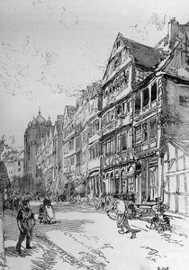 Representação da rua judaica em Frankfurt, local de nascimento da família Rothschild. Gravura no "The Illustrous World" (O Mundo Ilustrado) de Unknown artist