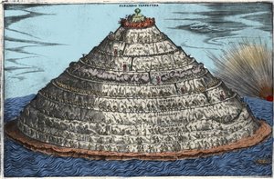Representação do Purgatório depois da Divina Comédia de Dante Alighieri (1265-1321): o Paraíso terrestre está no topo. Gravura anônima do século XVII de Unknown artist