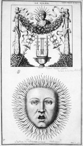 Representação do Sol. Imagens desenhadas a partir de representações antigas. Gravura do século XIX. de Unknown artist
