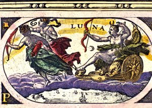 Representação da lua. Gravura do século XVII. de Unknown artist