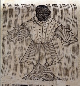 Representação do monge marinho, dos peixes imaginários e dos monstros marinhos. Gravura de "Prodigiorum ac ostentorum chronicon" de Conrad Lycosthenes (Konrad Wolffhart de Unknown artist