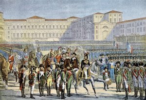 Revisão do exército italiano aprovada em Milão pelo General Murat (1800) - litografia de Unknown artist