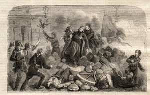 Revolução de 1848: "The Archeveque Monsenhor Denis Affre (1793-1848) on the Barricade Faubourg Saint Antoine in Paris 26/06/1848 (Do o mon dieu que mon sang soit le dernier verse) (Morte Denis Affre Arcebispo de Paris da barricada na entrada do t de Unknown artist