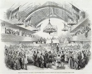 Revolução de 1848: A sala da Irmandade, rue Martel, o Presidente suspendeu a sessão à entrada do Comissário na sala. de Unknown artist