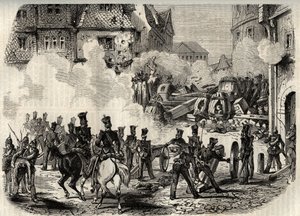 Revoluções 1848 - 1849, Alemanha, Frankfurt - Tropas invadindo uma barricada em Frankfurt, Alemanha, em 18 de setembro de Unknown artist