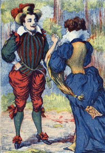 Riquet a la Houppe torna-se um belo cavalheiro. Ilustração anônima de "Riquet a la houppe", conto de Charles Perrault (1628-1703), escritor francês. Imagery Marcel Vagne, Jarville Nancy, sem data (final do século XIX). de Unknown artist
