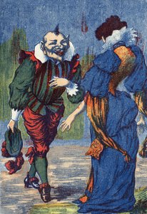 Riquet apresenta-se novamente à princesa. Ilustração de "Riquet a la houppe", conto de Charles Perrault (1628-1703), escritor francês. Ilustração anônima. Imagery Marcel Vagne, Jarville Nancy, sem data (final do século XIX). de Unknown artist