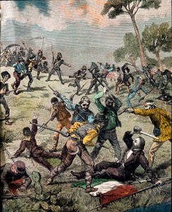 Risorgimento: "o revolucionário italiano Carlo Pisacane (1818-1857) é invadido por camponeses em Sapri em 28/06/1857" Gravura Coleção Privada de Unknown artist