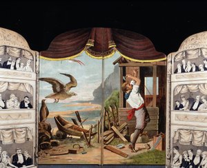 Robinson Crusoe a construir a sua cabana, por volta de 1890. Roman por Daniel de Foe ou Defoe (1660 - 1731) de Unknown artist