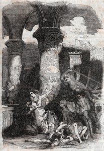 Rodomont massacre les habitatnts de Paris - Gravura de 1851 de "Roland furieux" (Orlando furioso) (século XVI) de Ludovico Ariosto, conhecido como Arioste - Edição traduzida do italiano pelo Conde de Tressan e publicada por Gustave Harvard 185 de Unknown artist
