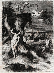 Roland delivre Olympe - Gravura de 1851 de "Roland furieux" (Orlando furioso) (século XVI) de Ludovico Ariosto, conhecido como Ariosto - Edição traduzida do italiano pelo Conde de Tressan e publicada por Gustave Harvard 1851 de Unknown artist