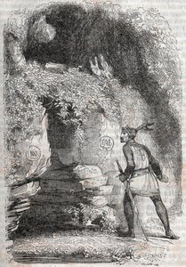 Roland encontra as figuras de Medor (Medoro) e Angelique (Angelica) - gravura de 1851 de "Furious Roland" (Orlando furioso) (século XVI) de Ludovico Ariosto, conhecido como Ariosta - Edição traduzida do italiano pelo Conde de Tressan e publis de Unknown artist