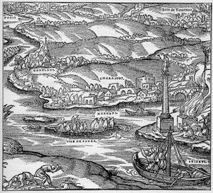 Gália Romana: monumento construído pelos marinheiros parisienses sob a regência de Tibere, na confluência do Sena e do Marne. Gravura em "La Marine et les colonies: commerce" (A Marinha e as colônias: comércio) de Unknown artist