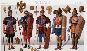 Fantasias de gladiadores romanos e guerreiros. A cromolitografia do século XIX. de Unknown artist