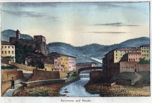 Cidade de Rovereto no Trentino no norte da Itália - século XIX - gravura de "Usi e Costumi di Tutti i Popoli dell