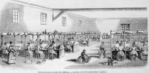 Royal Tobacco Manufacture: oficina de fabricação de charutos. Gravura do século XIX. de Unknown artist