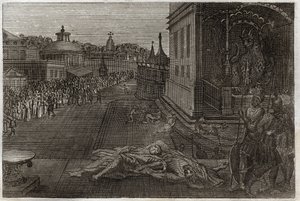 Bíblia de Royaumont, Novo Testamento: A morte dos dois Profetas. A visão que São João teve de dois Profetas mortos, que depois ressuscitaram. A sétima trombeta do Apocalipse. Ilustração de 1811. de Unknown artist
