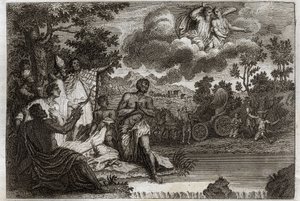 Bíblia de Royaumont, Novo Testamento: O Eunuco baptiza. São Felipe Diácono anuncia a fé a um Eunuco da Rainha da Etiópia e o batiza. Ilustração de 1811. de Unknown artist