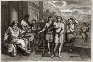 Bíblia de Royaumont, Novo Testamento: Parábola dos trabalhadores da videira ou parábola dos trabalhadores da décima primeira hora. Obreiros que o Pai da família envia para trabalhar na sua vinha. Ilustração de 1811. de Unknown artist