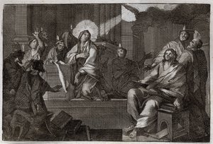Bíblia de Royaumont, Novo Testamento: Pentecoot. O Espírito Santo desce sobre a Virgem Maria e os Apoters. Ilustração de 1811. de Unknown artist