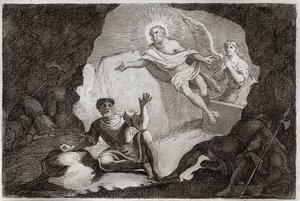 Bíblia de Royaumont, Novo Testamento: A Ressurreição. Jesus Cristo ressuscita do seu túmulo sob o temor dos soldados romanos que haviam adormecido. Ilustração de 1811 (gravura) de Unknown artist
