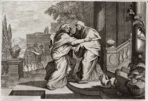 Bíblia de Royaumont, Novo Testamento: Visitação. A Santíssima Virgem Maria visitará sua prima Isabel. Ilustração de 1811. de Unknown artist
