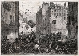 Rue Saint-Antoine durante os Trois-Glorieuses (julho de 1830) - Revolução da Barricada de 1830 na Rue Saint-Antoine (Saint Antoine) em 1830 de Unknown artist