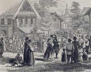 Rússia (séc. XIX). Festa numa aldeia. 1879 (gravura) de Unknown artist
