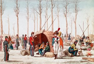 Soldados russos bivouacking nos Champs-Elysees, Paris, França, 31 de Março de 1814 (gravura) de Unknown artist