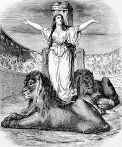 São Blandine, jovem escravo cristão, martirizado em anel de leões em Lyon em 177, gravura de Unknown artist