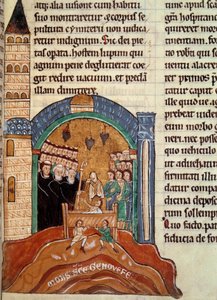 São Hugues de Cluny (1024-1109), Abadia de Cluny, resgata um morto em Paris. Miniatura retirada de uma colecção histórica e litúrgica de Unknown artist