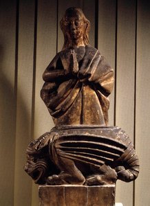 Santa Margarita vitoriosa da escultura demoníaca sobre pedra do século XV. Compiegne Musee Vivenel de Unknown artist