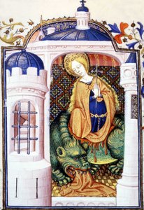 Santa Martha e o Monstro Tarasco. Manuscrito do século XV. de Unknown artist