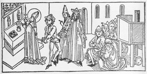 São Mateus. Gravura de "Leben der Heiligen - sommerteil" (O livro do santo) de Jacobus (Tiago) de Voragine (1228-1298). Lubeck 1488. de Unknown artist