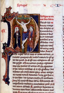 Cena de crucificação em papel timbrado (letra D). Miniture in "Speculum historiale" de Vincent De Beauvais (século XII) de Unknown artist