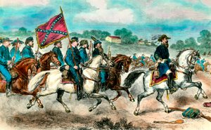 Guerra de Secessão: "General Stuart com Cavalaria Confederada em 1862" Gravação da Coleção Privada do século XIX de Unknown artist