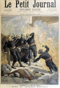 O Sargento Bauchat morreu durante os bombeiros após a explosão da rue de Reuilly. Ilustração do "Pequeno Diário" de 1894. de Unknown artist