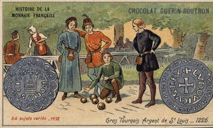 Série Histoire de la Monnaie Française publicada pelo Chocolat Guérin Boutron. Cromolitografia do século XIX. Grandes torneios. Prata de Saint Louis. 1226 de Unknown artist