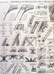 Conjuntos e detalhes dos arcos decorativos da Torre Eiffel - desenho industrial de Unknown artist