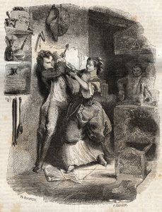 Ela manchou-me a cara, e tudo isto estava delicioso - Ilustração para as "confissões" de Jean-Jacques (Jean Jacques) Rousseau (1712-1778) - gravura de 1849 de Unknown artist