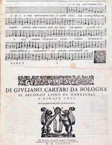 Página de música dos Madrigais (2º livro) de Giuliano Cartari de Bolonha de Unknown artist