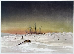 Navio no gelo - em "The shores of the polar sea, an Arctic expedition narration", pelo Dr. Edward Moos, Marcus Nard & Co, Londres de Unknown artist